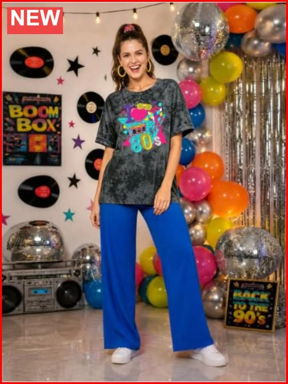 Oversized 80s 90s Graphic Tee Retro Disco Party T-Shirt
